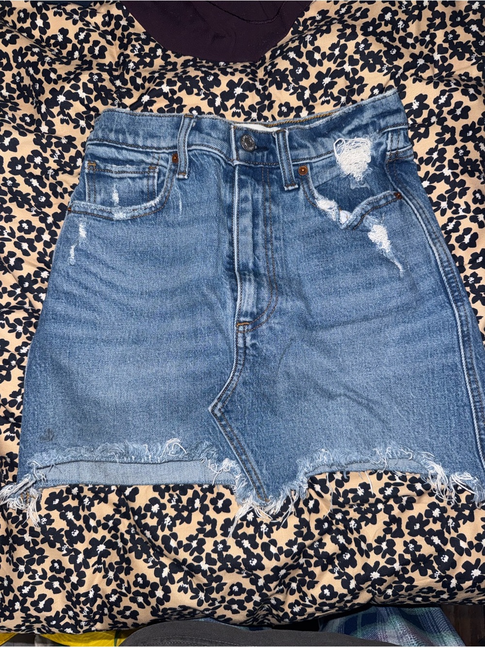 Abercrombie & Fitch Blue Distressed Denim Mini Skirt